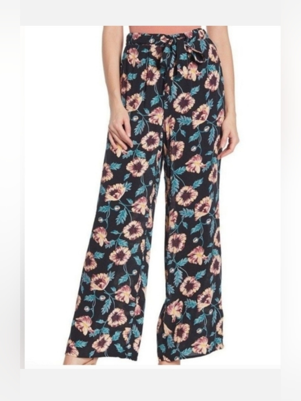 NWT! Lulus Summer Resort Club Band Of Gypsies Floral Women's Wide-Leg Pant Small